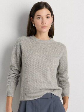 Quince Yak Wool Diamond Stitch Crew Sweater Black NWT